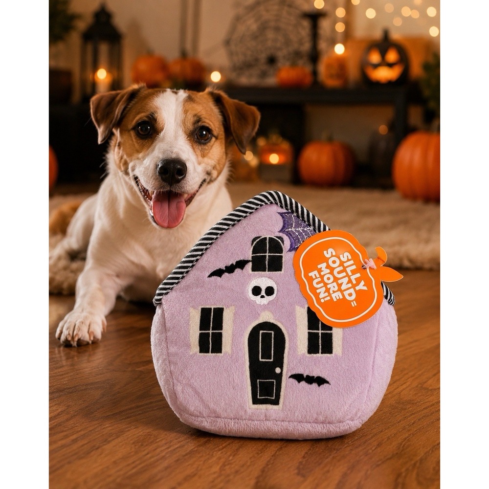Outward Hound Fattiez Halloween Haunted House Dog Toy 7in Plush Squeaky NWT